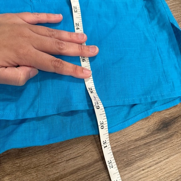 Vtg Caroline Rose 100% Linen Tunic Blouse Women’s L Teal Blue Pockets Lagenlook - Picture 9 of 10